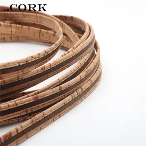 Portuguese Cork 10mm flat rustic natural cork with brown cord 10mm leather jewelry finding, craft supply Cor-202