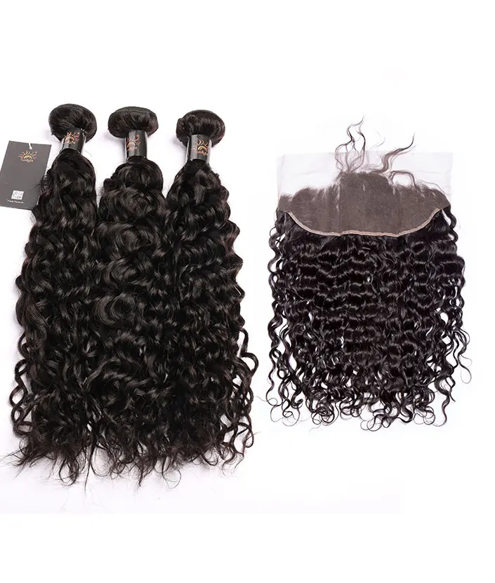 

Fashion Virgin Remy Hair 3 Bundles Brazilian Lace Frontals 13x6 Remy Hair Water Wave,water wave 4 bundles human hair extension, Natural colors