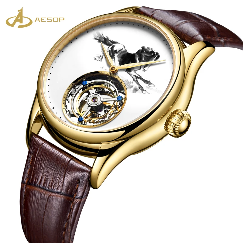 

Chinese high-end aesop dragon carved dial oem custom gold watch quartz wrist tourbillon mechanical watch, N/a