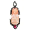 Ruby Gemstone Coral Carving Buddha Pendant Jewelry