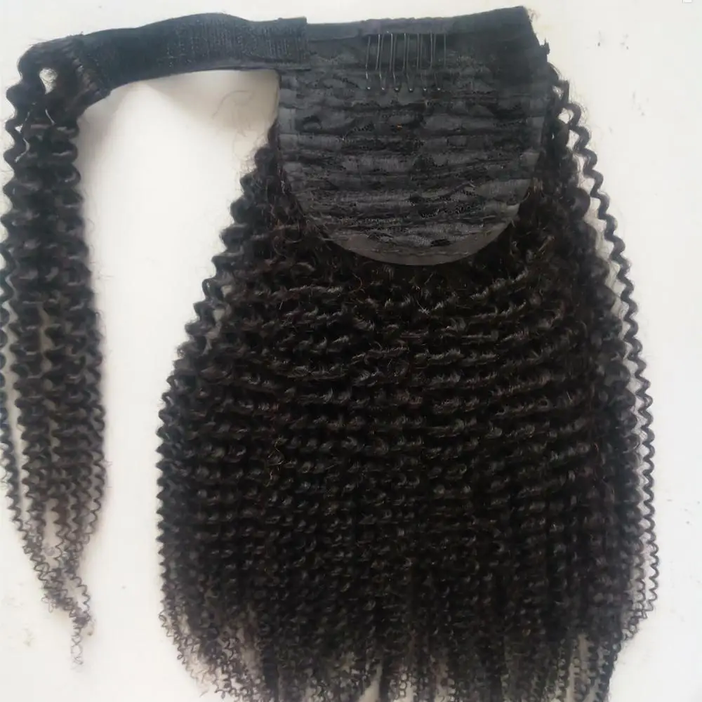 160g Black Ponytail Human Hair clip on Afro Kinky Curly drawstring ponytail malaysian virgin hair extension 10-24 inch