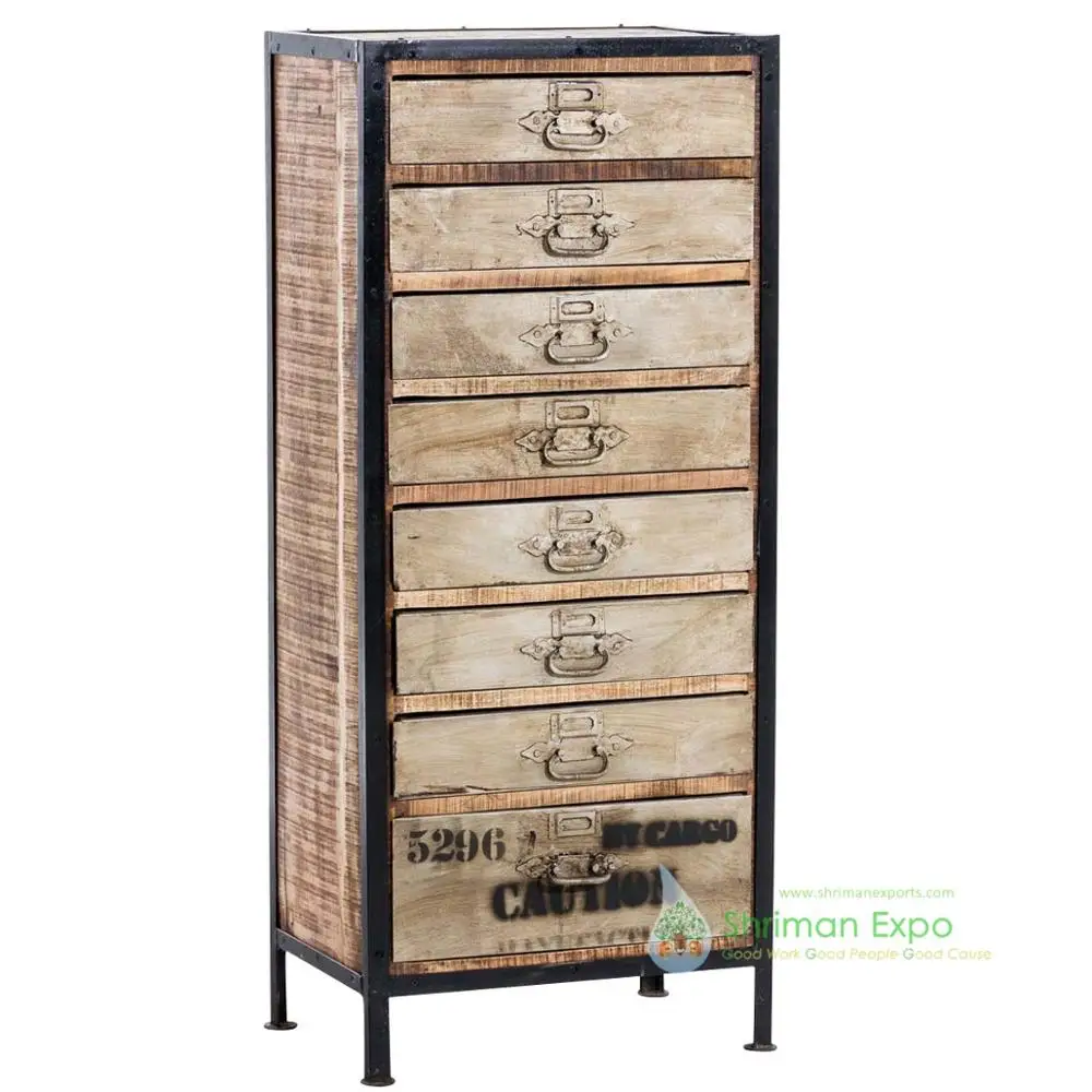 Vintage Industrial Wood Steel Chest Of Drawers Cabinet 8 Drawers