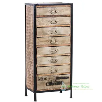 Vintage Industrial Wood Steel Chest Of Drawers Cabinet 8 Drawers