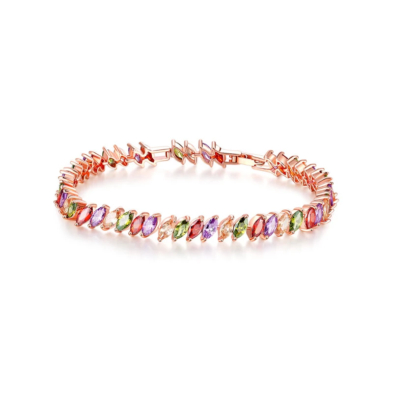 

Customized gold gemstone bracelets and yellow brass main material style fashion multicolor alloy zircon bracelet jewelry