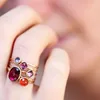 Customized Natural Rubylite And Chalcedony Gemstone Gold Formed Jewelry Ring
