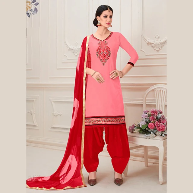 旁遮普风格新定期穿 glace 棉花花式帕蒂亚拉套装系列