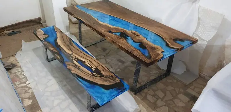Industrial Wood Epoxy Resin Antique Design Set Of Dining Table Or ...