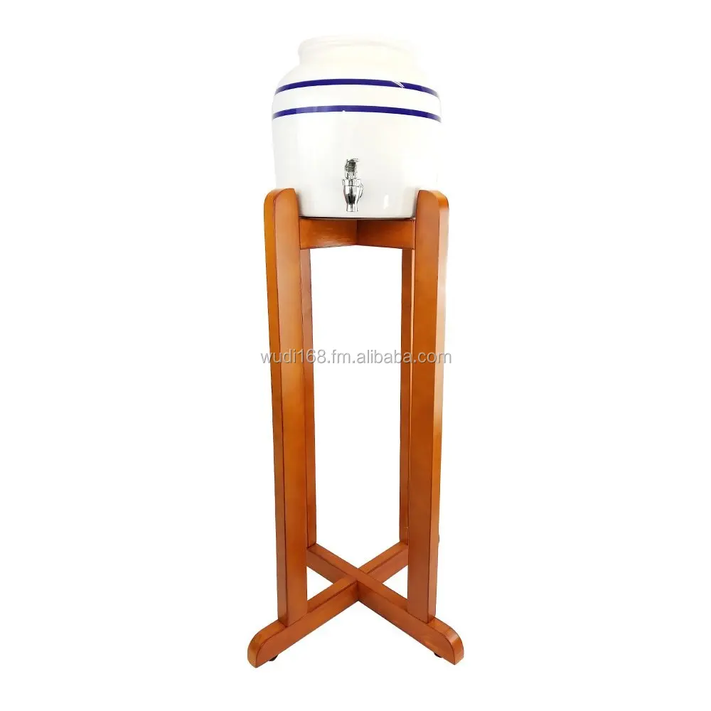 Lead-Free Porcelain Water Dispenser with Black Stripes and 27 Black Wood Floor Stand For Your Water