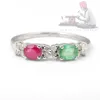 925 Sterling Silver Oval Cut Natural Ruby Sapphire Emerald Gemstone Single Cut Diamond Ring Jewelry