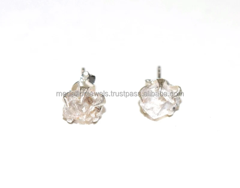 925 Solid Sterling Silver Natural Gemstones Herkimer Diamond Stud Prong Earrings