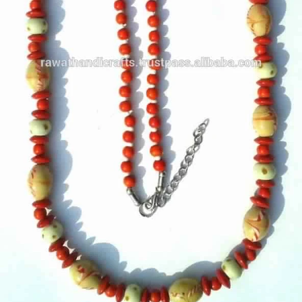 orange colour 34" Long ceramic beads Designer Handmade necklace fashion costume handicrafts jewellery NK-6696