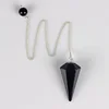 Natural Black Obsidian stone Crystal Pendulum chain