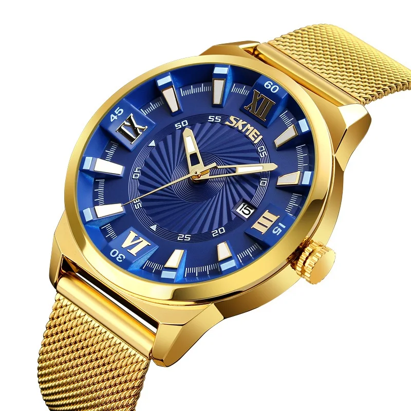 

Golden Man Watches Fashion SKMEI Reloj 9166 Steel Japan Movt Stainless Steel Back Sr626sw Wristwatches, Black;blue;golden;white