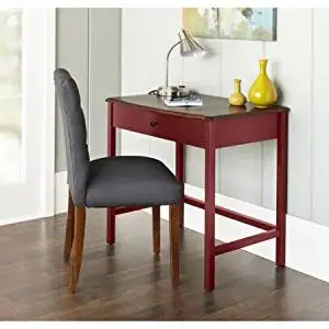 Small Compact Curved Desk, Office Furniture, Curved, Deep Walnut Top Panel FInsih, Painted Body, Home Furniture, Computer Desk with One Drawer, Office Desk, Work Desk, BONUS e-book (Red)