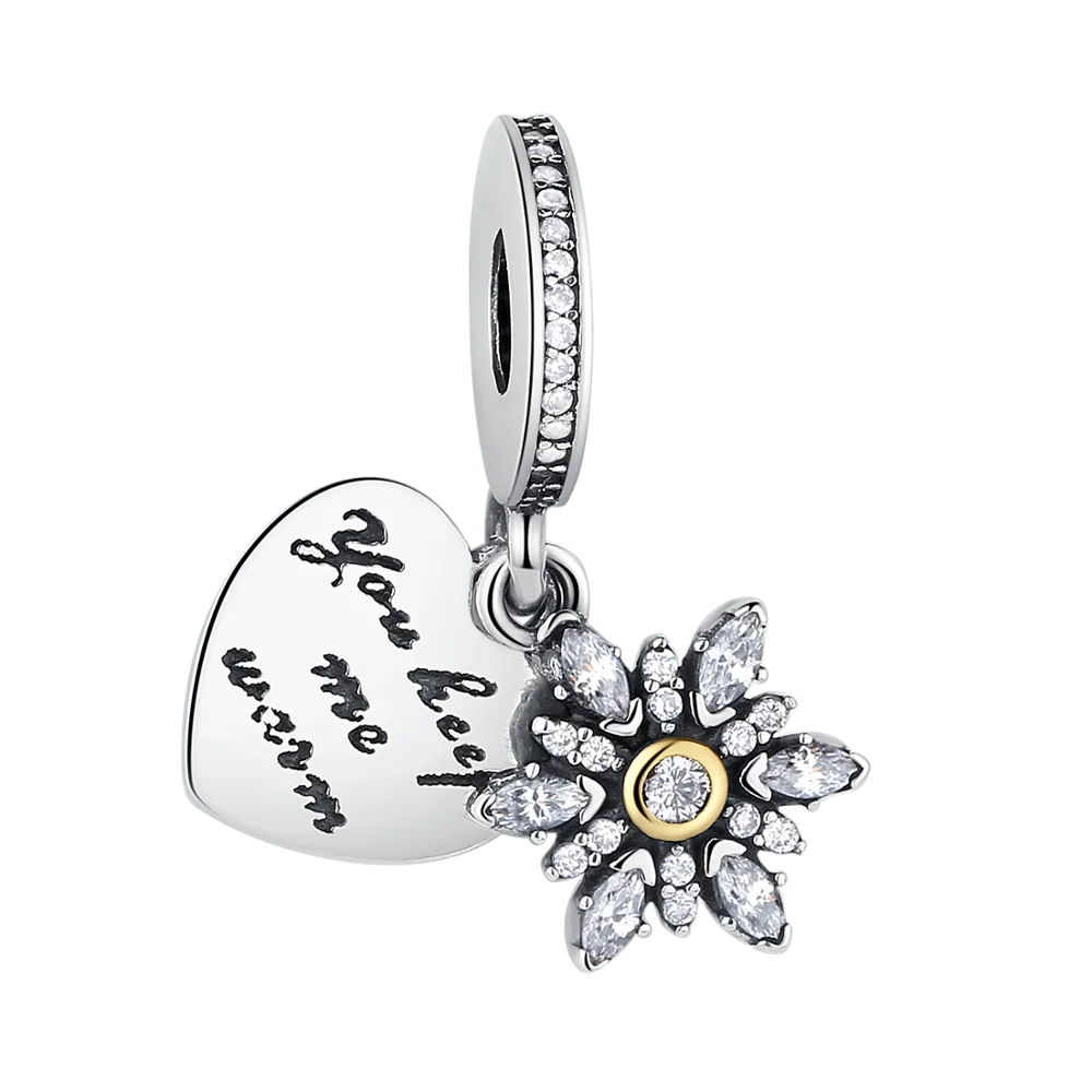 

Real 925 Sterling Silver Charm Letter Alphabet You Keep Me Warm Heart Charm Beads with Snowflake Fit Original Bracelet Jewelry