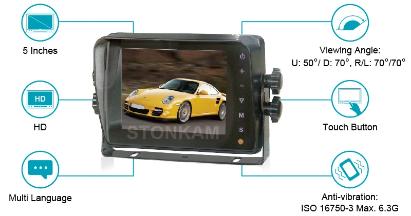 5 Inch tft lcd waterproof auto car reverse monitor
