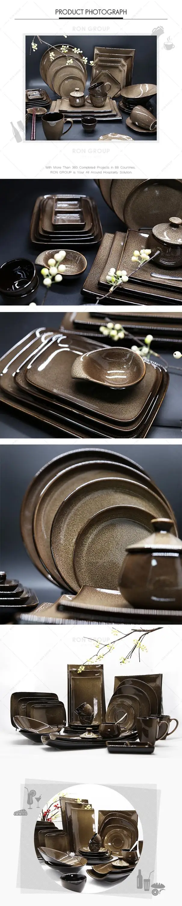 Factory Wholesale Nordic Style Restaurant Dessert Flat Plates Baking Dish 10 Inch Brown Color Glazed Ceramic Round Dinner Plates