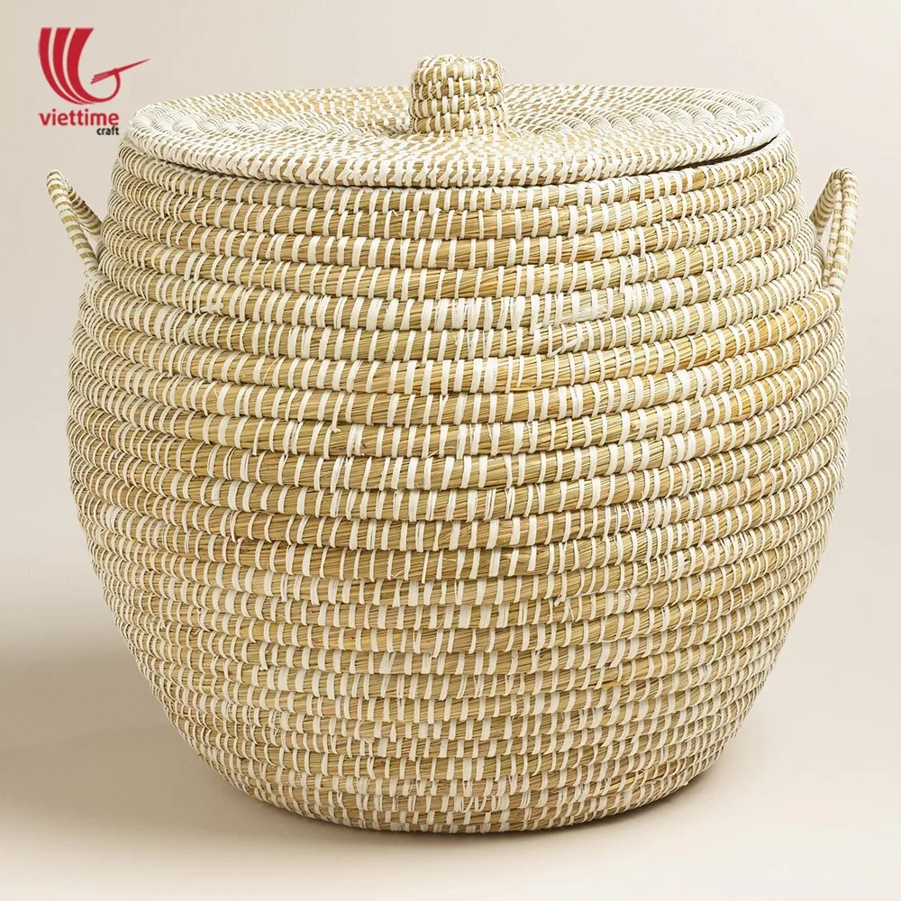 Colorful Seagrass Storage Basket With Lids/handmade Seagrass Basket