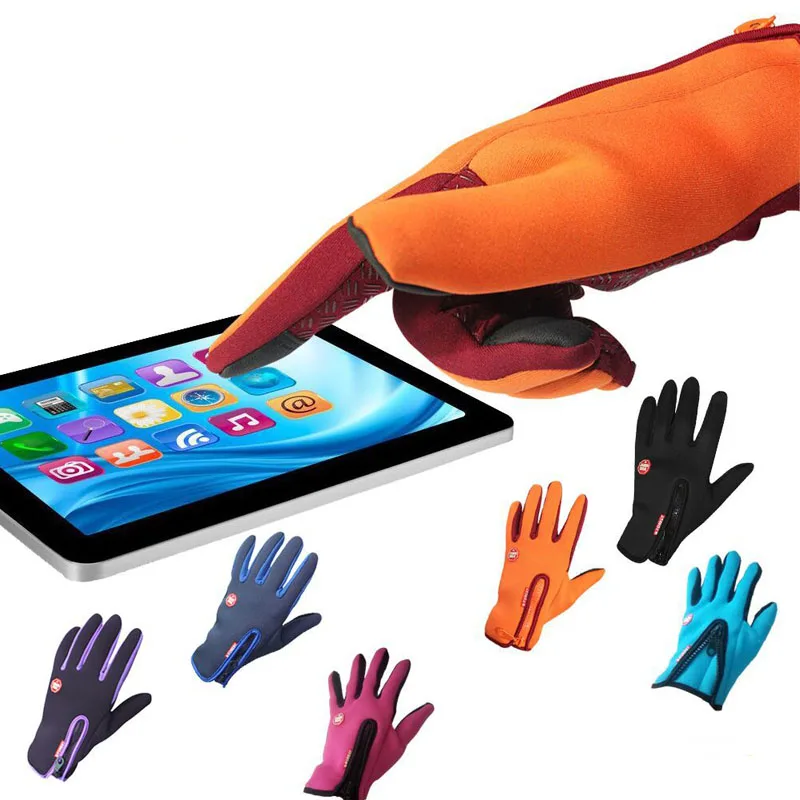 

Breathable Full Finger Cycling Gloves Touch Screen Gloves Anti-slip Winter Bike Riding Waterproof Gloves, Black/orange/pink/purple