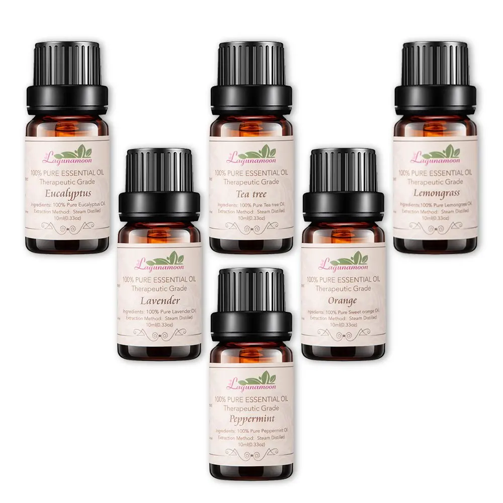 Lagunamoon Essential Oils,Top 6 Essential Oil Gift Set Pure Natural Therapeutic Grade Oils -Lavender,Tea Tree, Eucalyptus,Lemongrass,Orange, Peppermint