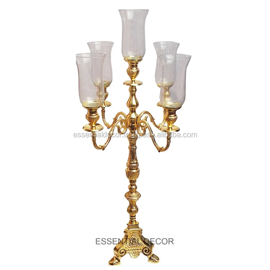 Gold Candelabra 5 Candle With Flower Bowl For Wedding Decoration High ...