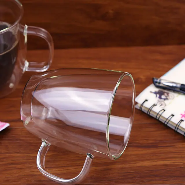 Hot sale double-walled glass Coffee cups with handle to keep warm