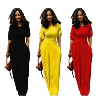 

Newest Pure Color Sexy Women Pocket Long Dress