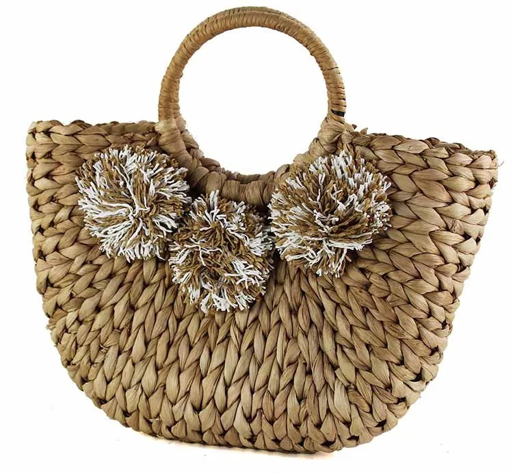 New Round Handle Straw Beach Bag Moroccan Straw Bag Hand Made Wholesale