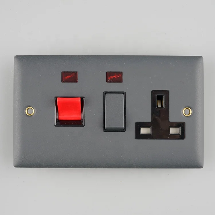 Grey 45A Cooker Double Pole Switch with 13A Switch Socket Neon