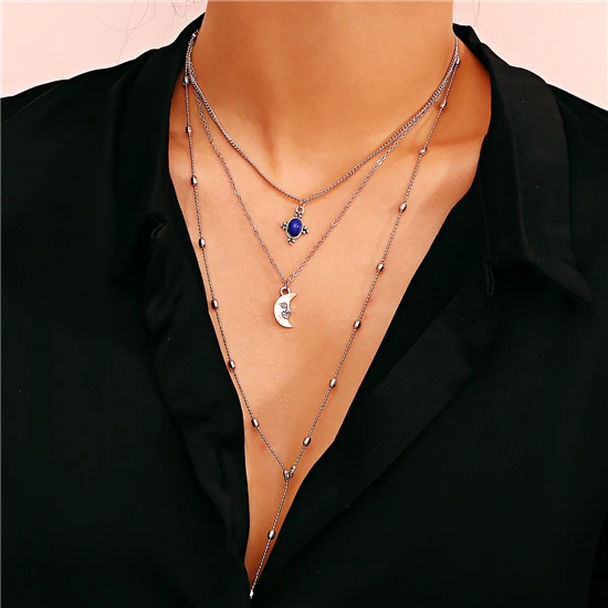 

2018 Stylish Multi-layer Alloy Pendant Necklace Vintage Sapphire Necklace, Picture shows