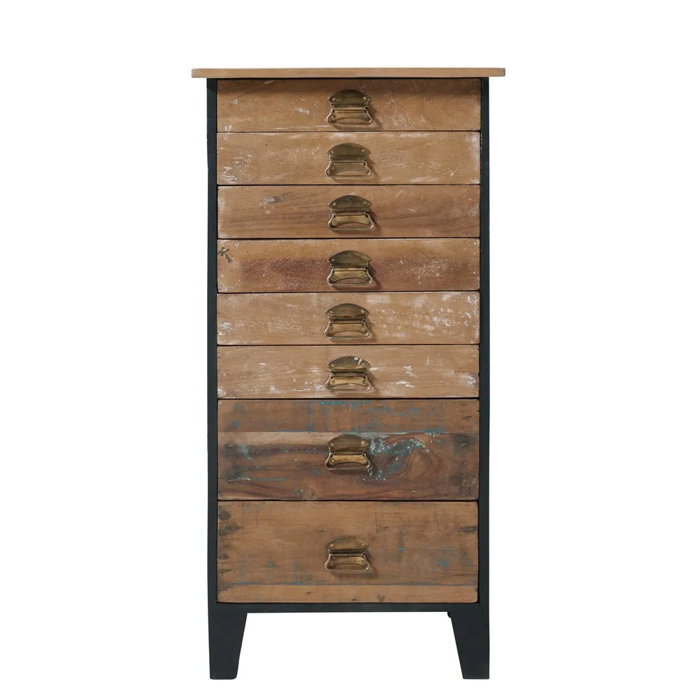 Industrial Black Iron Mango Wood Tall 5 Drawer Chest Of Drawers