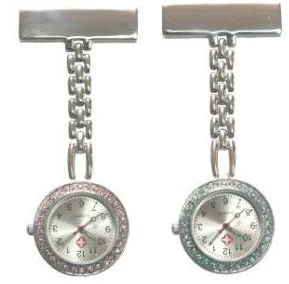
metal heartshaped nurse watch with shining crystal stones 