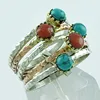 Stack Ring, Turquoise & Coral Stone 925 Sterling Silver, Handmade Silver Ring Supplier India