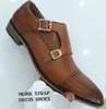 Double Monk Strap Brown Two Tone Men Dress Shoes , Genuine Leather Beautifully Designed and Elegant Luxury Footwear For Men