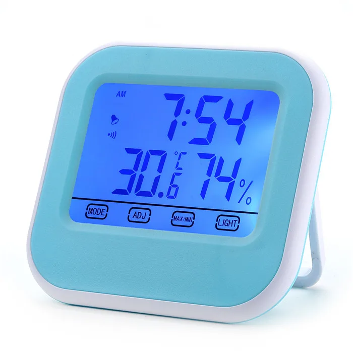 

Free shipping Cheap hygrometer Household Temperature Meter backlight indoor digital thermometer clock room climate temperature, Blue, white