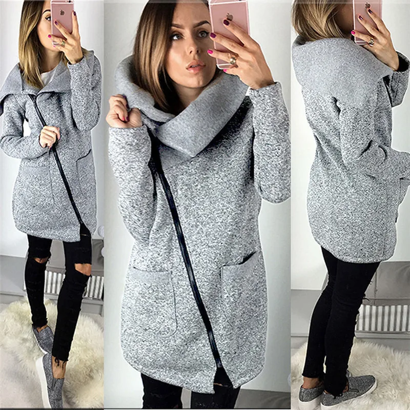 

2019 Women Spring Winter Fleece Sweatshirt Hoodie Long Zipper Hoodies Jacket Coat Outwear Plus Size 5XL Sudaderas Para Mujer, Shown