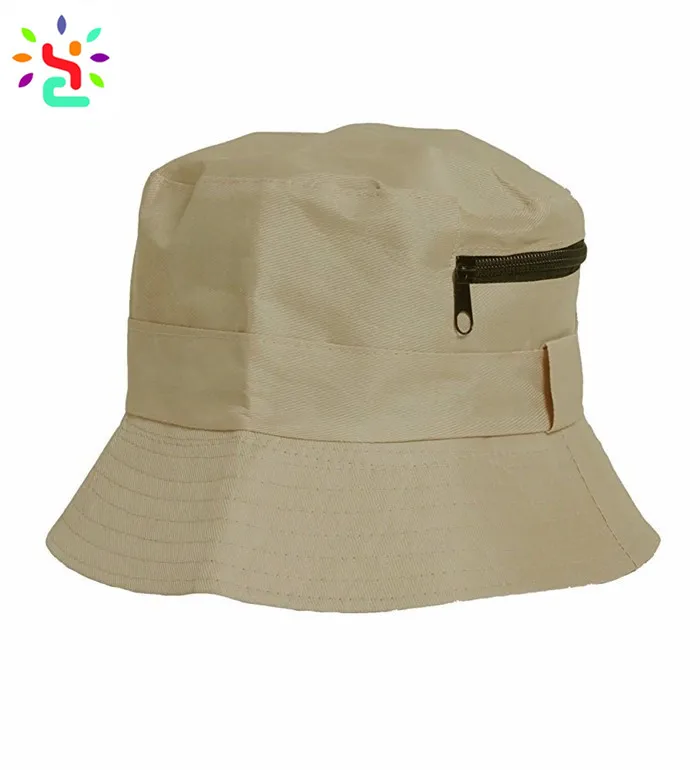 Plain Bucket Hats With Zipper Pocket Fisherman Hat Cool Sun Cap Without