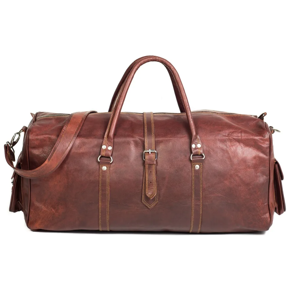 
Luxury Black leather travel duffle bag vintage leather weekender mens duffel bag 