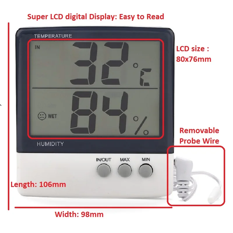 Climate Desktop Temperature humidity meter hygrometer Max Min digital  decorative thermometer hygrometer probe indoor outdoor