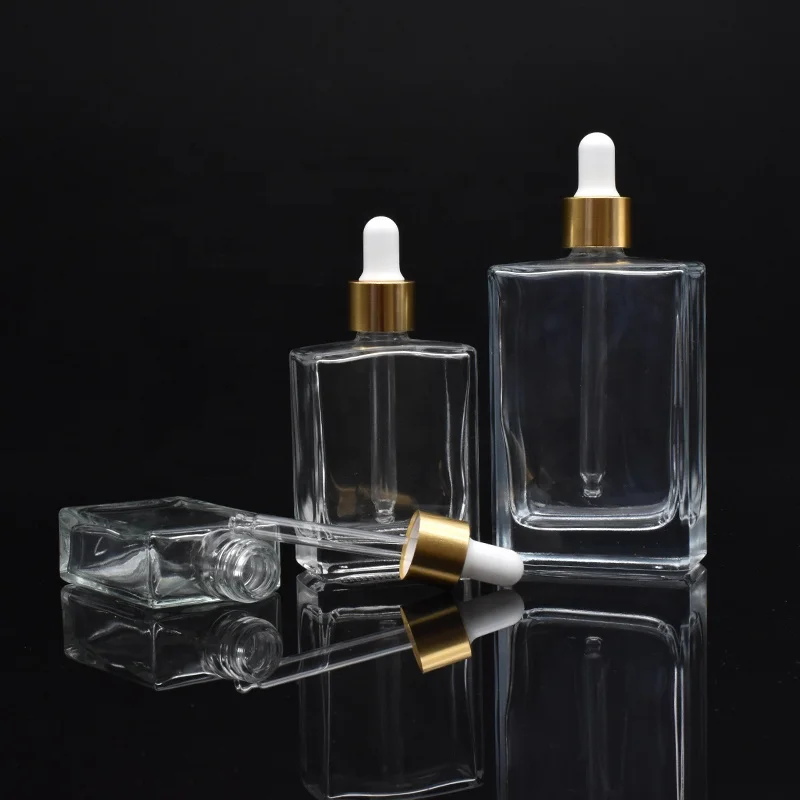 High-end Square Clear Glass Dropper Bottles 30ml 50ml 100ml Rectangle ...