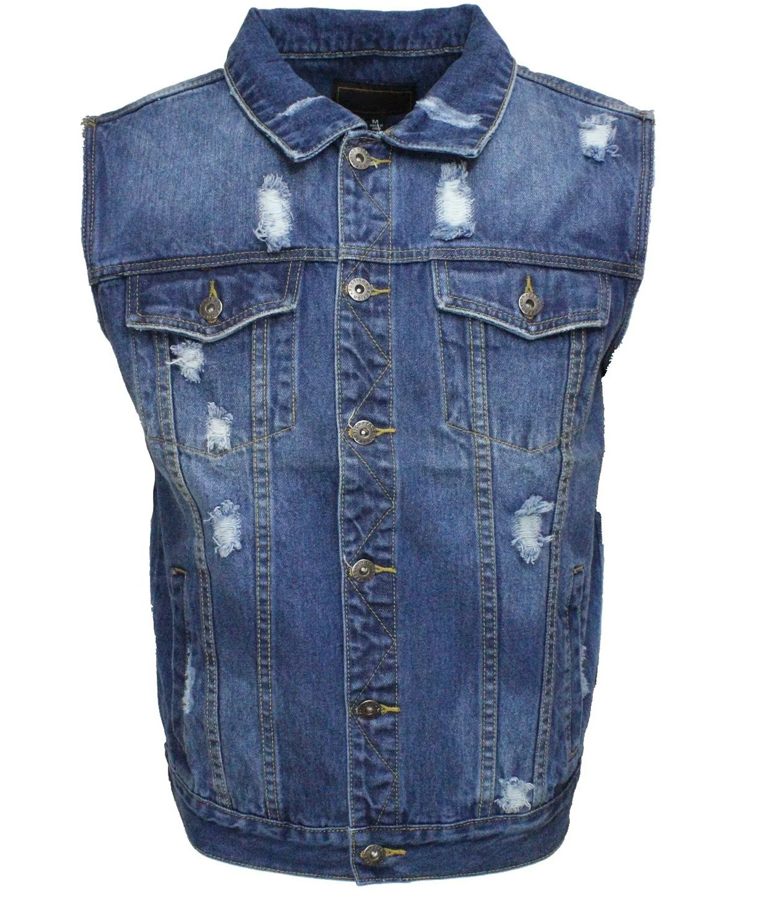 blue denim biker vest