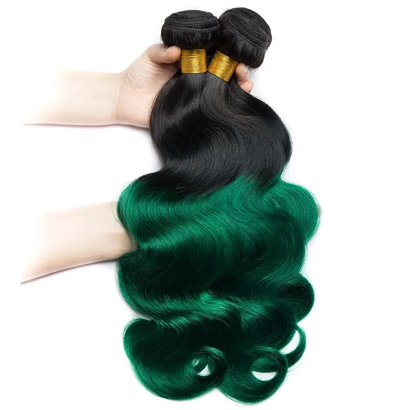 

HN Ombre Green Brazilian Body wave Hair Weaving Bundles 1B 2T 3T Green Virgin greenHuman Hair bundles Style 2019 Promotions