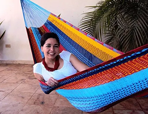 Sunnydaze Portable Hand-Woven 1 Person Mayan Hammock, Single Size, Multi-Color, 330 Pound Capacity