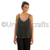 Stylish Apparel Appliqued Spaghetti Strap V-Neck Sequence Beaded Women Top/Blouse