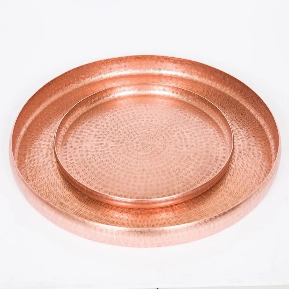 handmade copper serving tray with brass handle