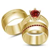 Sterling Silver With Ruby Setting Gold Plated Trio Ring Set