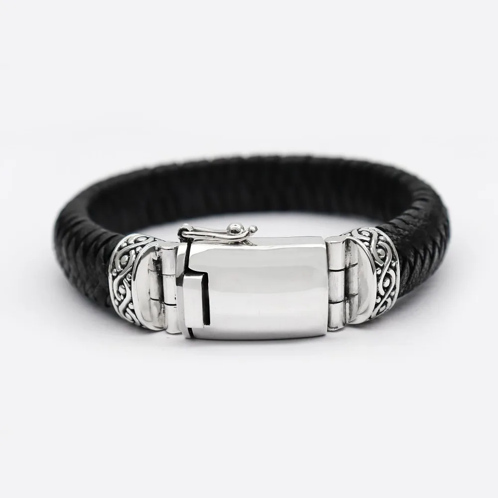 Men Cuff Bracelet Bali Bangle 925 Sterling Silver BR04 