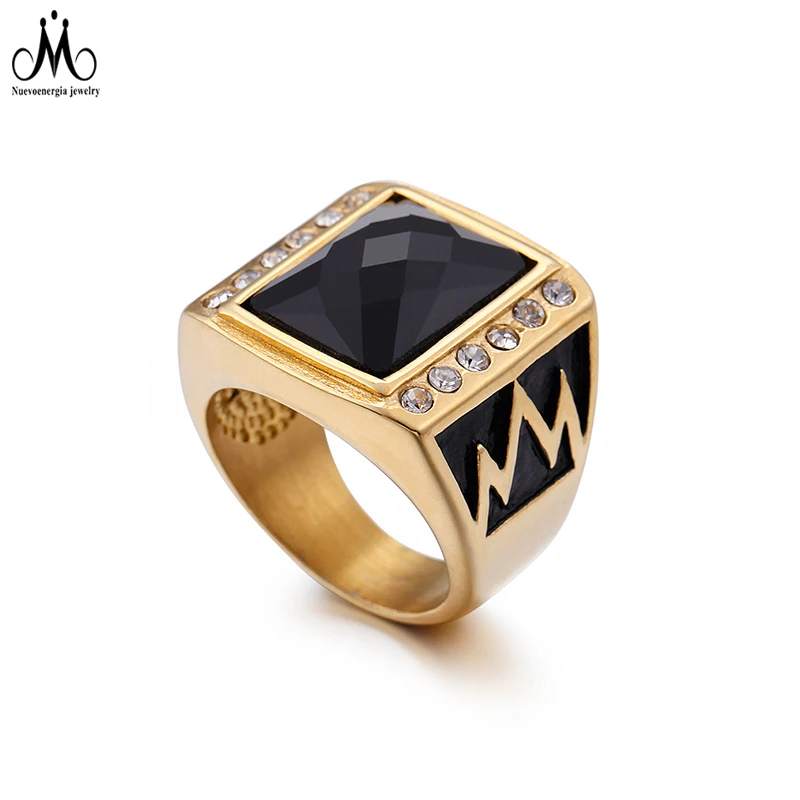 

Mystery Black CZ Diamond Men Ring 18K Gold Plated Stainless Steel Jewelry