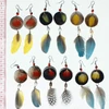 Feather Earrings Round Leather with Natural Peacock Feathers, Handmade Peruvian Jewelry