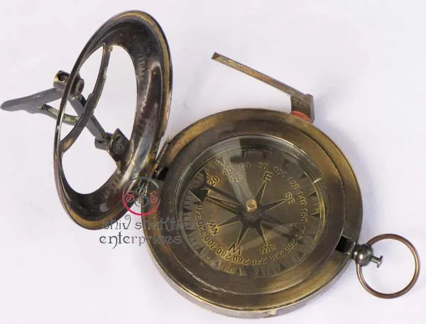 Brass Push Button Sundial Pocket Compass Maritime Compass STANLEY LONDON